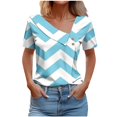thumbnail image 1 of FAIWAD Women Summer Tops Short Sleeve Irregular V Neck Button T-Shirts Geometric Color Block Print Tees Blouses, 1 of 5