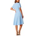 thumbnail image 4 of INSPIRE CHIC Robe Midi Évasée d'Été à Manches Courtes Bouffantes avec Poches G Bleu Ciel, 4 of 5