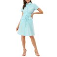 thumbnail image 2 of INSPIRE CHIC Robe Courte pour Femme à Col Évasé avec Poches et Taille Élastique S Bleu Pâle, 2 of 8