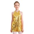 thumbnail image 1 of Nyeemya Combinaison de Danse pour Filles, Col Licou, Paillettes, Sans Manches, Rumba Samba, Combinaison de Danse, Or 10, 1 of 7