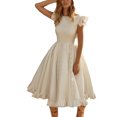 thumbnail image 2 of Tea Party Dress for Women Solid Color Cocktail Dresses Round Neck Sleeveless Ruffle Dress Lace Patchwork Dress, 2 of 4