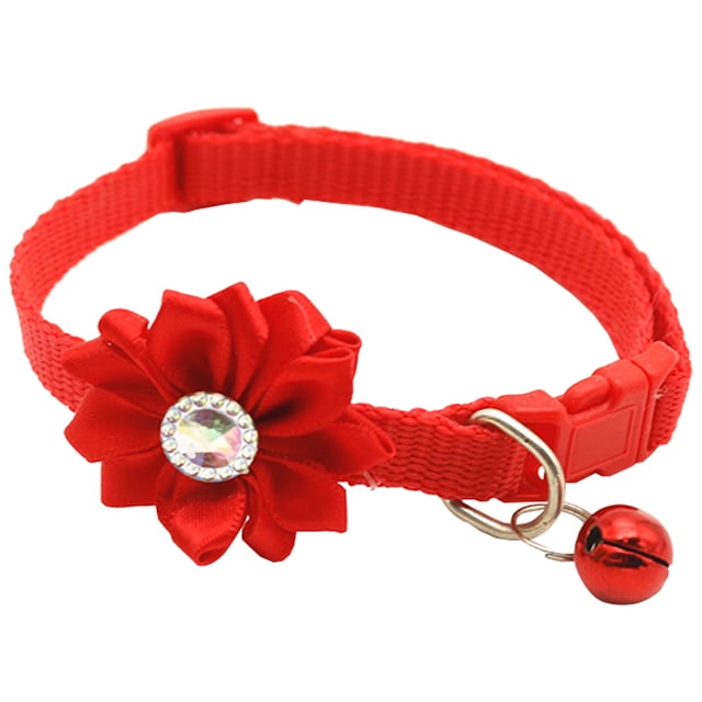 Flower Pet Collar Adjustable Rhinestone Cute Kitten Collar Bell Dog Collar
