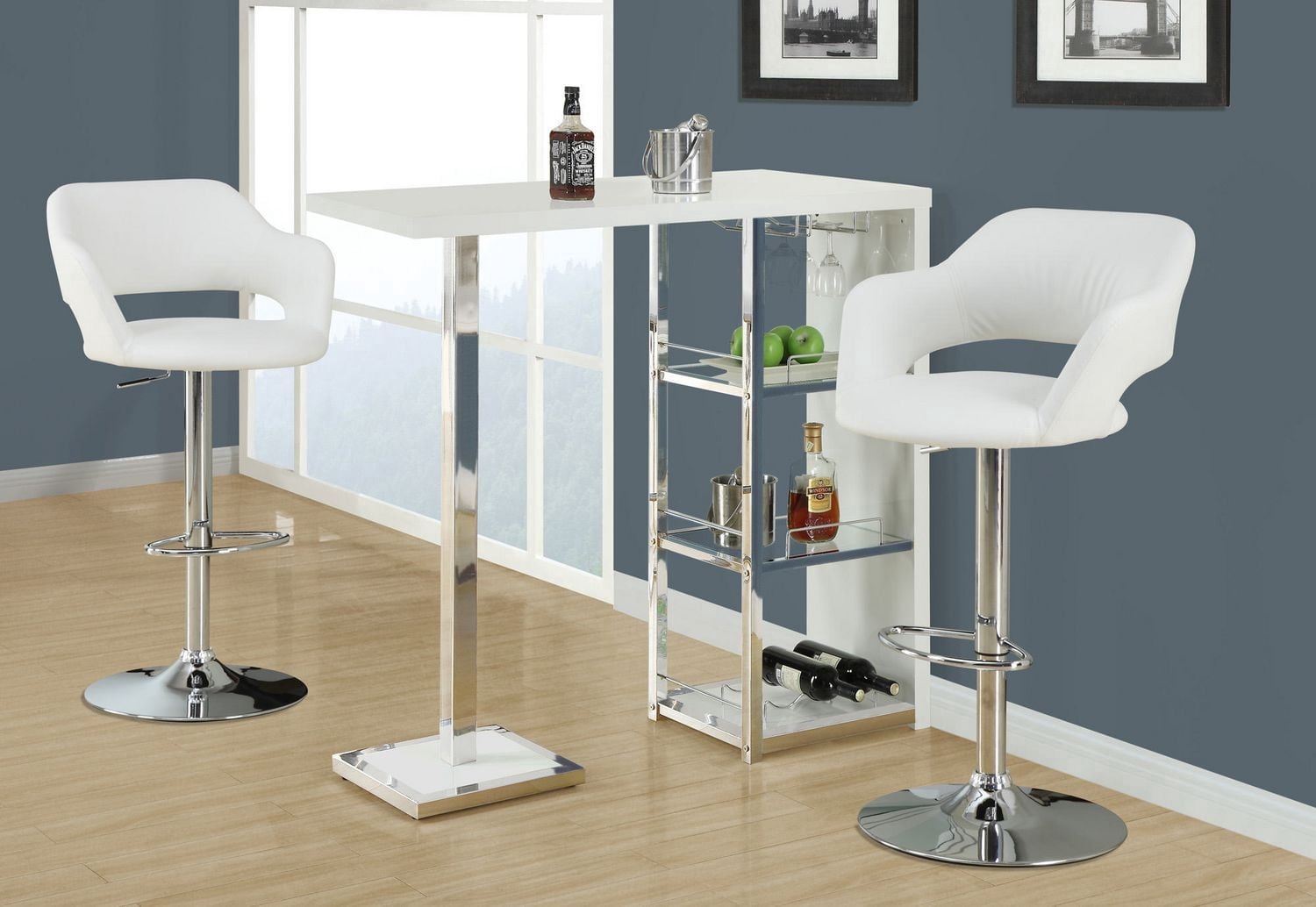 Monarch Specialties Tabouret De Bar, Pivotant, Hauteur Bar, Ajustable, Métal, Pu D'aspect Cuir, Blanc, Chrome, Contemporain, Moderne