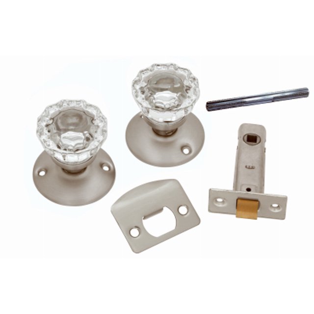 Passage Door Latch Set, Glass Knobs, Satin Nickel, Belwith, 1148-SN