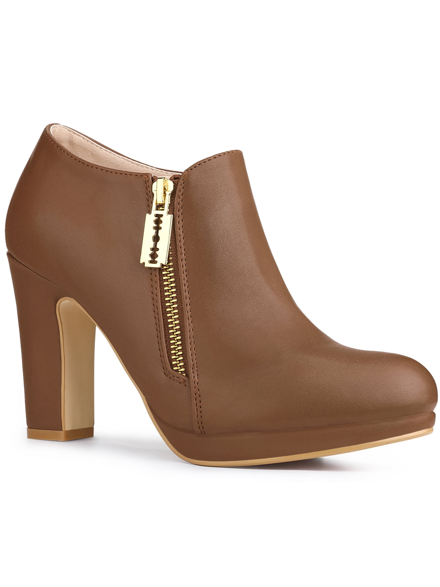 Unique Bargains Women's Chunky High Heel Platform Round Toe Ankle Boots