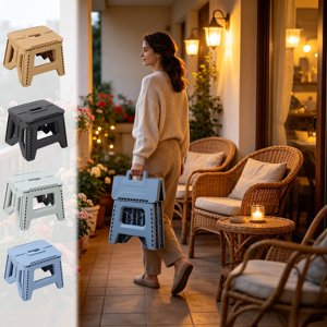 Gifts YYV Folding Step Stool Heavy-Duty Plastic Foldable Stool with Handle Non-Slip Surface Compact Portable Household Step Ladder for Kitchen Bathroom Garage Home Use