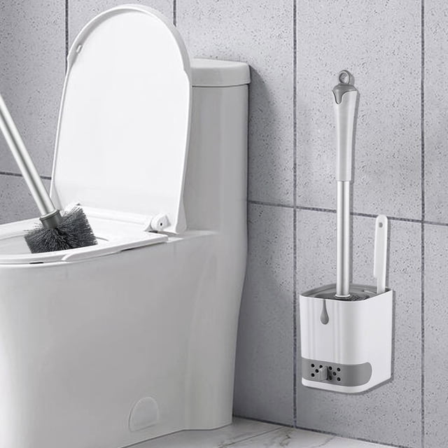 Multifunctional Wall Double Head Toilet Cleaning Brush Long Handle For Cleaning Without Dead Corners Built In Tray And Non Slip Base