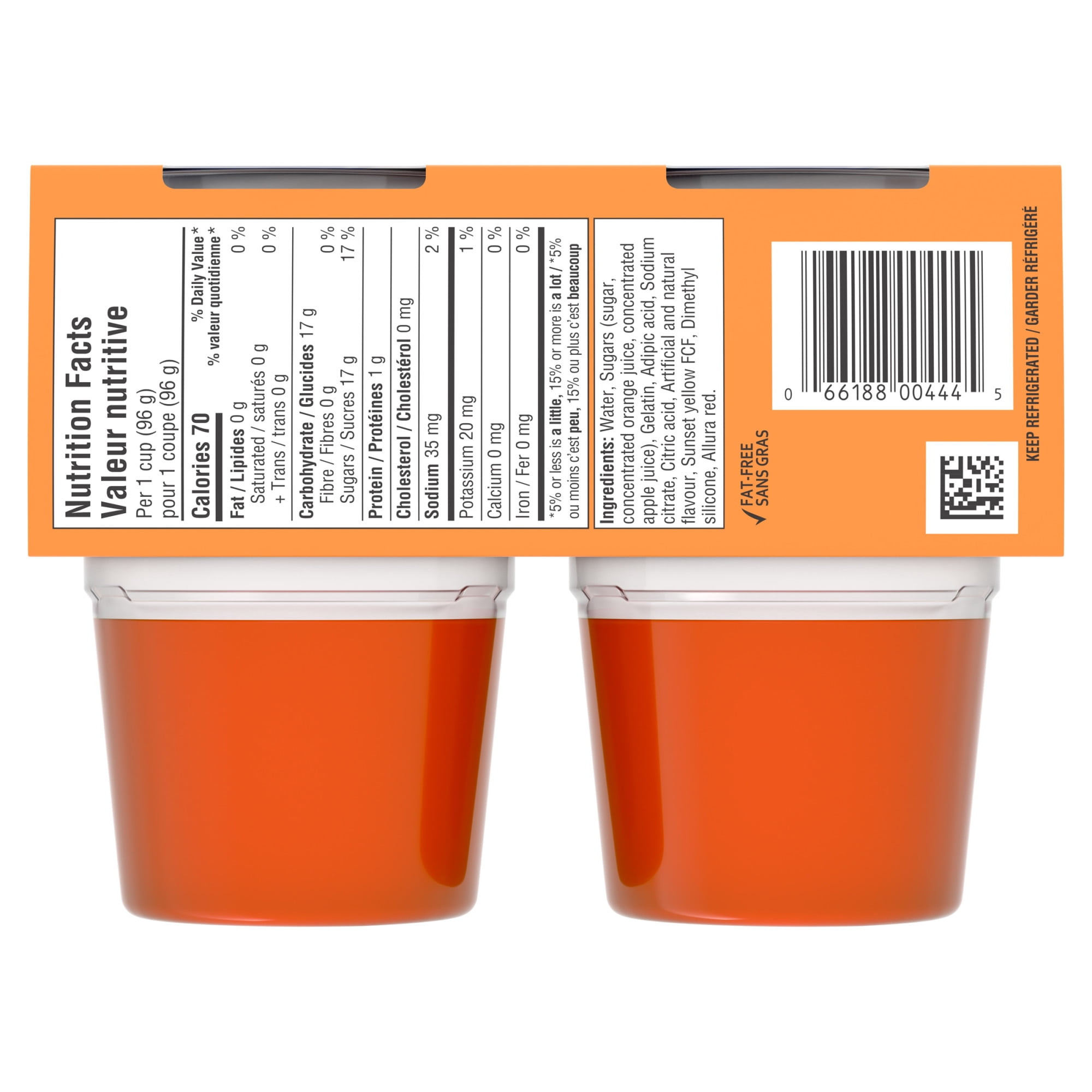 Jell-O Orange Refrigerated Ready-to-Eat Gel Snack Cups, 4 ct Cups