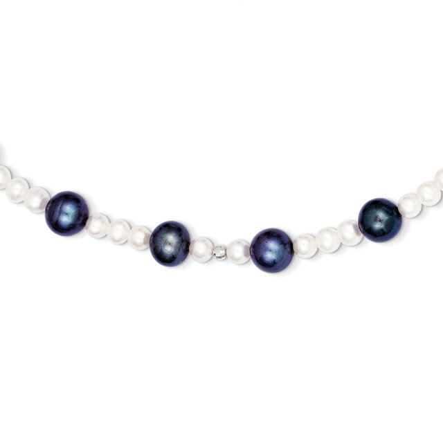 14K White Gold FW Cultured Peacock Pearl W/ Mirror Bead Necklace 18 Inch