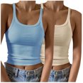 thumbnail image 1 of Timegard Camisoles 2 Pcs pour Femmes Col Rond Côtelé Sans Manches Ajusté Court Haut Décontracté Sortie Camis, 1 of 6