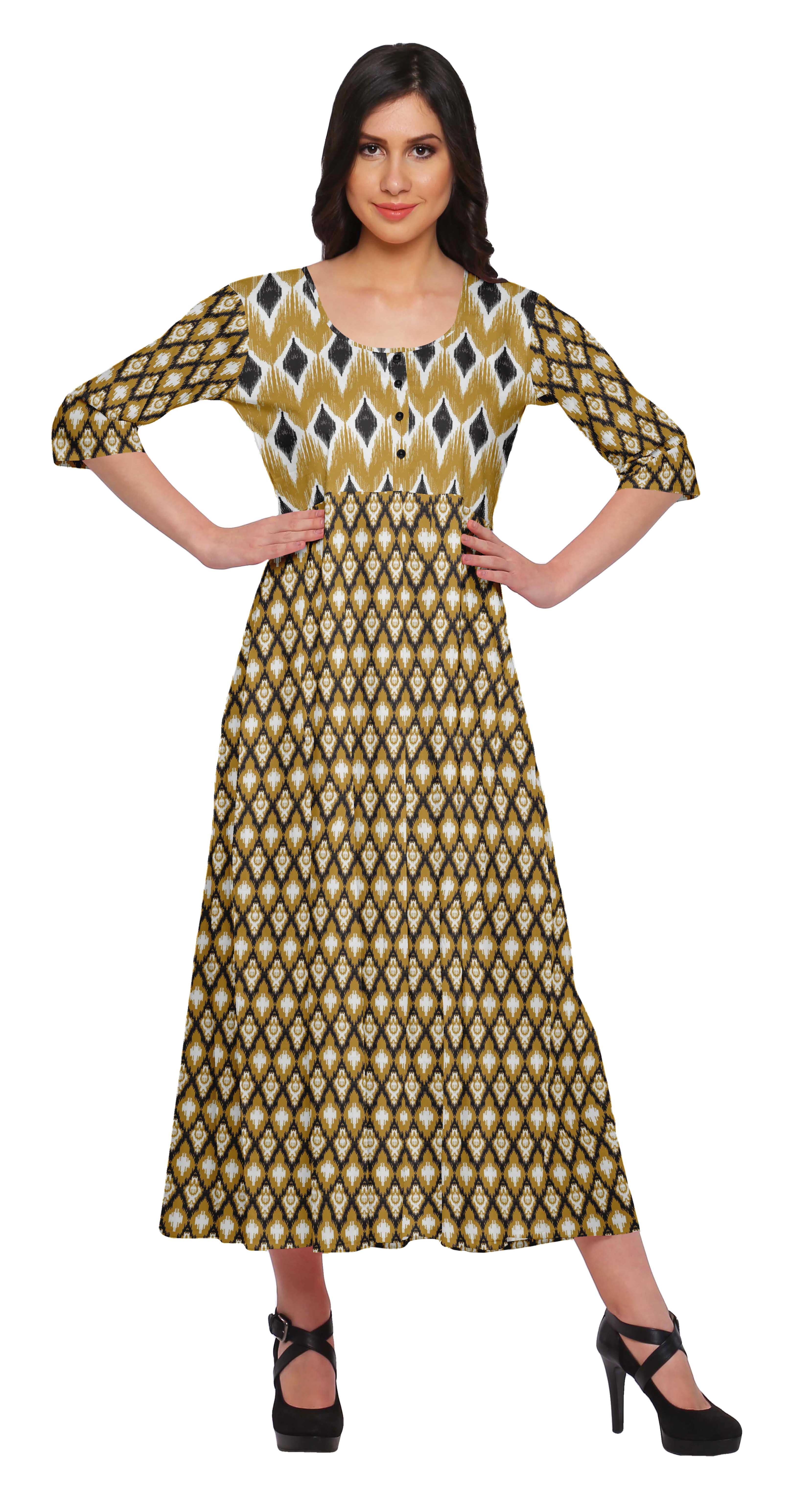 Moomaya Robes Imprimées à Manches 3/4 pour Femmes Vêtements Indiens Tunique Longue