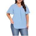 thumbnail image 1 of Frostluinai Women's Tops Plus Size Ruffle Short Sleeve Tunic Shirts V Neck Pleated Tshirts Solid Color Flowy Blouses Lightweight Going Out Tees, 1 of 7