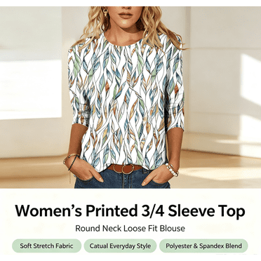 Soki Women's Fashion Tees Casual Crewneck 3/4 Sleeve Loose T Shirt Ladies Blouses Shirts