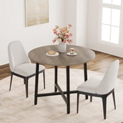 47.24 inch Round Kitchen Table for 4-6 Metal Base, Industrial Wood Dining Table with Thick Top 300 lbs, Space Saving for Dining Room, Black/Gray/Brown/Natural/Walnut