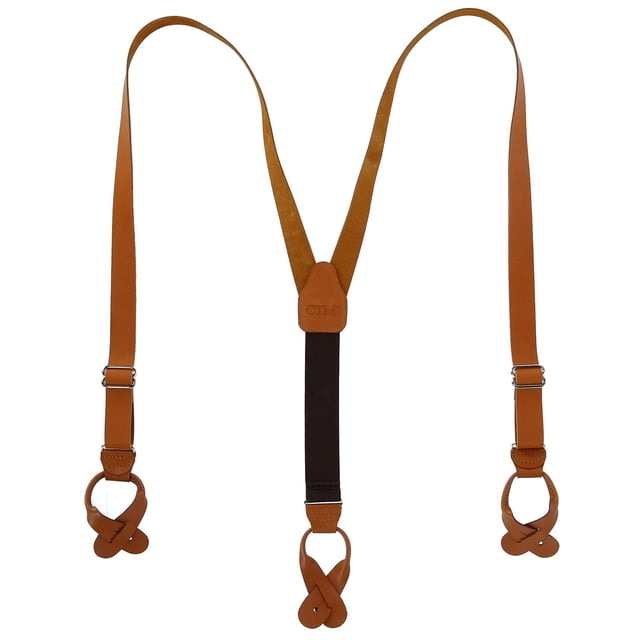 CTM® Coated Leather Button-End 1 Inch Suspenders (Men's)