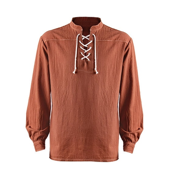 TIMIFIS Men's Gothic Renaissance Ruffle Front Pirate Shirt, Vintage Medieval Bandage Long Sleeve Cosplay Clothing-BrownFall s