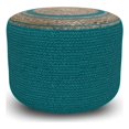 thumbnail image 3 of Serena Contemporary Round Braided Pouf in Deep Aqua Blue Cotton, 3 of 8