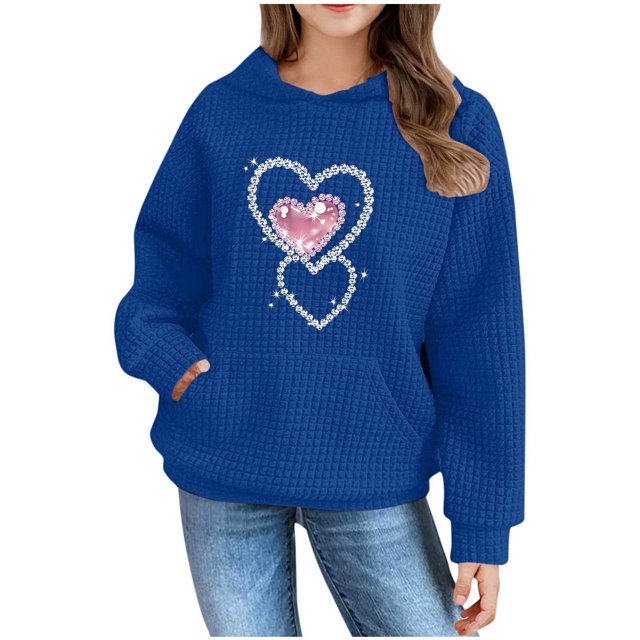 Posijego Sweat à Capuche Mignon pour Adolescentes, Graphique Cœur, Manches Longues, avec Poche