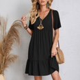thumbnail image 4 of Soldes du Printemps 2024!Hontri Robes pour Femmes Robe d'Été Robes en Lin pour Femmes Robe T-Shirt Décontractée Manches Courtes Col en V Robe Midi Ligne A Noir,G, 4 of 7