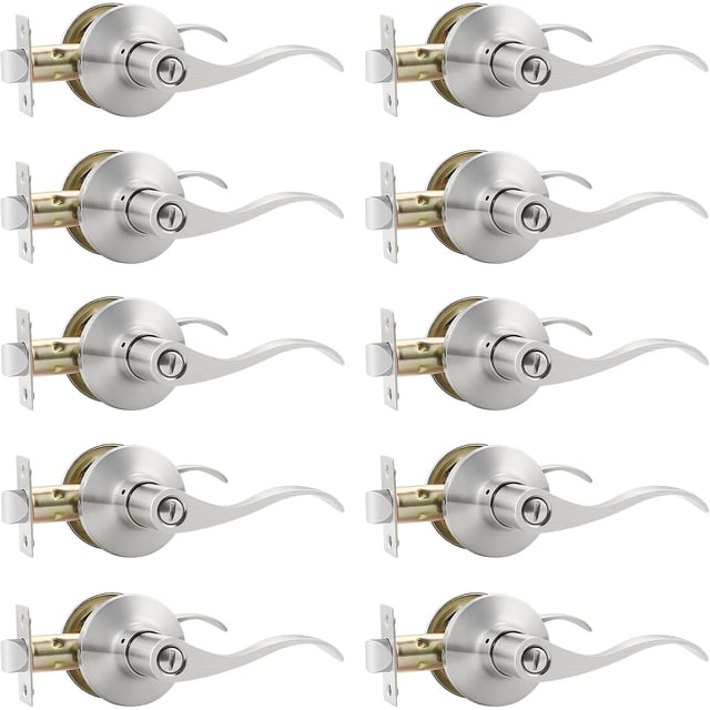Satin Nickel Door Handle Interior Brushed Nickel Passage Door Lever for Hall and Closet Keyless Door Lock Set Reversible for Left Right Sided Doors Leverset Handleset