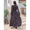 thumbnail image 4 of Robe Maxi Évasée à Imprimé Floral pour Femme, Col en V, Manches Longues, Décontractée, Portefeuille, Automne, Plage, Évasée, 4 of 9