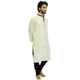 thumbnail image 3 of Atasi Ensemble Kurta Pyjama Blanc de Fête pour Homme, Chemise Dupion Longue - Grand, 3 of 6