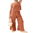 thumbnail image 2 of Women‘s 2 Piece Outfits Square Neck Cotton Tank Crop Top Wide Leg Pants Matching Lounge Set Tracksuit Pockets, 2 of 8