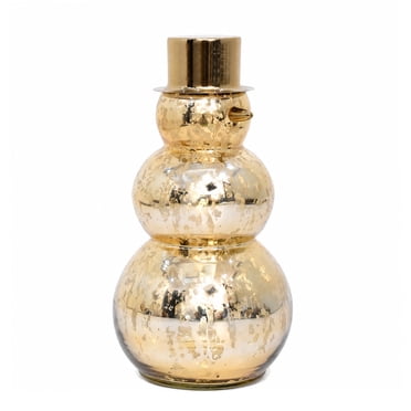 Holiday Time Glass Decorative Snowman with Metal Hat, Mercury Gold Finish, 10.25 inch