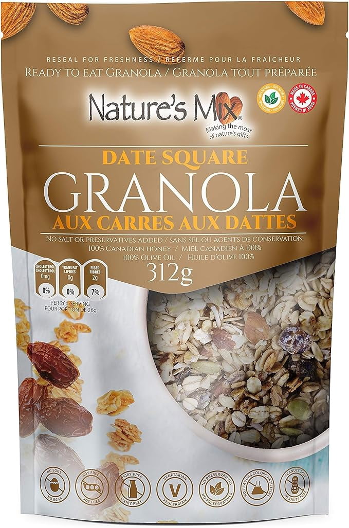 Fait au CANADA - Nature's Mix - Granola Carré aux Dattes, Sac Refermable, 312 g