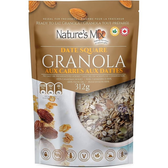 Fait au CANADA - Nature's Mix - Granola Carré aux Dattes, Sac Refermable, 312 g
