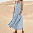 thumbnail image 2 of CHOK Robes Décontractées pour Femmes Couleur Unie Sans Manches Coton Lin Poches Longue Robe Dames Plage Été Robes, 2 of 8
