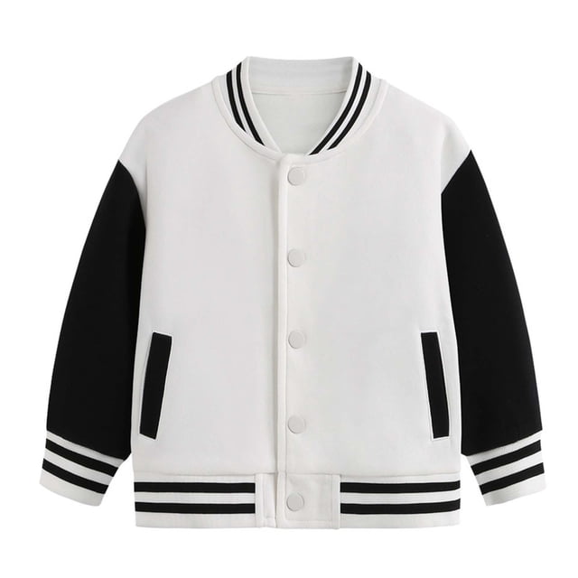 Girls Coats And Jackets Child Autumn Spring Long Sleeved Color Block Baseball White Going Out Fall Tops for Girls ,2-3 Years