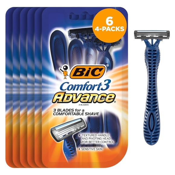 BIC Comfort 3 Advance Rasoirs Jetables pour Hommes, pour un Rasage Ultra-Apaisant et de Près, Ensemble de 4 Rasoirs