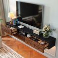 thumbnail image 3 of FloatiCasa 55-Inch Floating TV Stand Wall Mounted, Fully Assembled, Solid Wood Veneer, for TVs up to 60", Vintage Carved Doors, 3 of 17