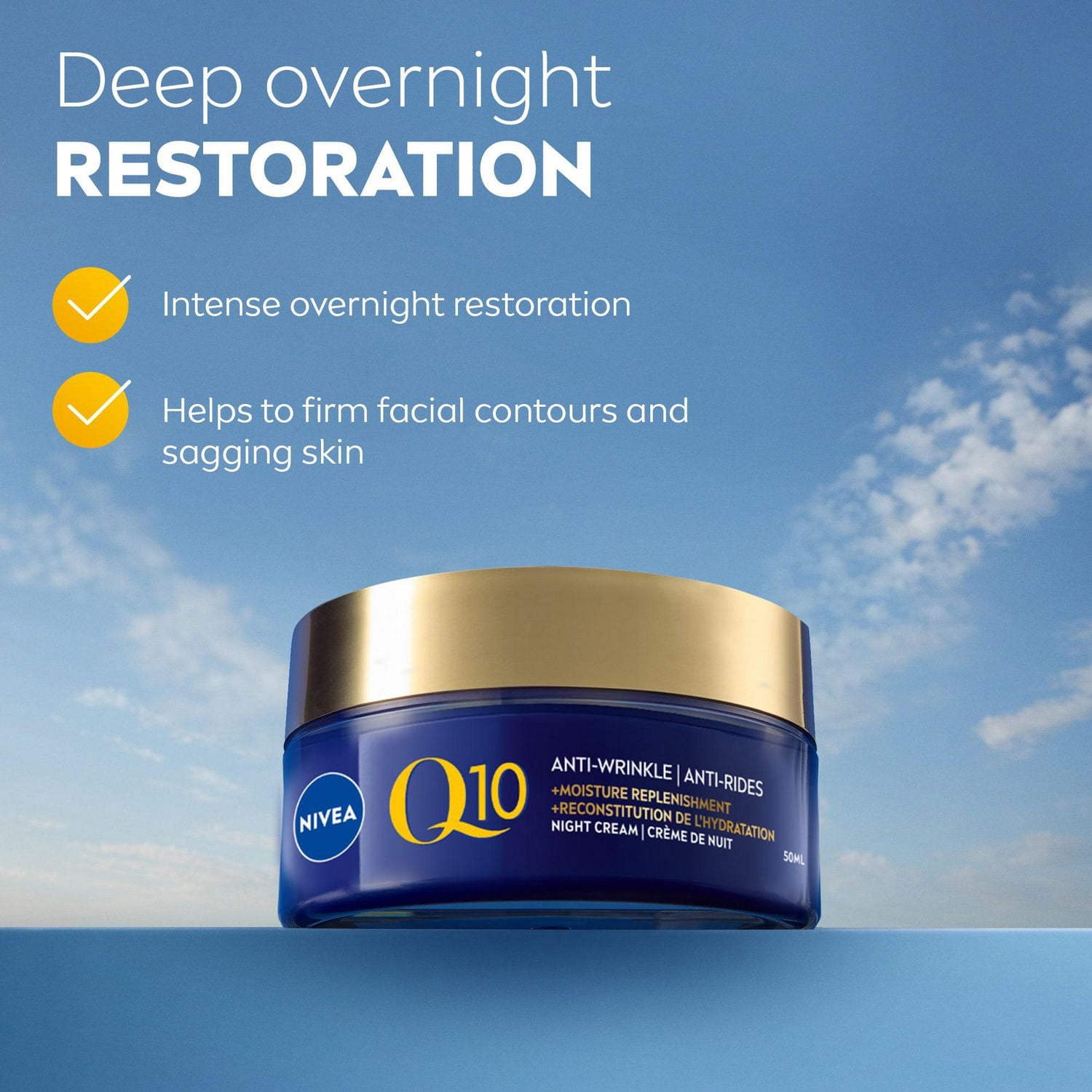 NIVEA Q10 Anti-Wrinkle Moisture Replenishment Night Face Cream, Dry to Very Dry Skin