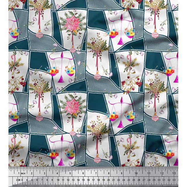Soimoi Poly Georgette Fabric Leaves & Flower Floral Decor Fabric Printed Yard 42 Inch Wide