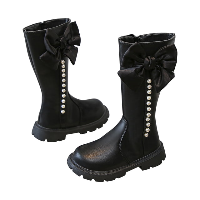 RXIRUCGD Shoes Fall/Winter New Bow Children's High Little Girl's Fashionable Single Boot