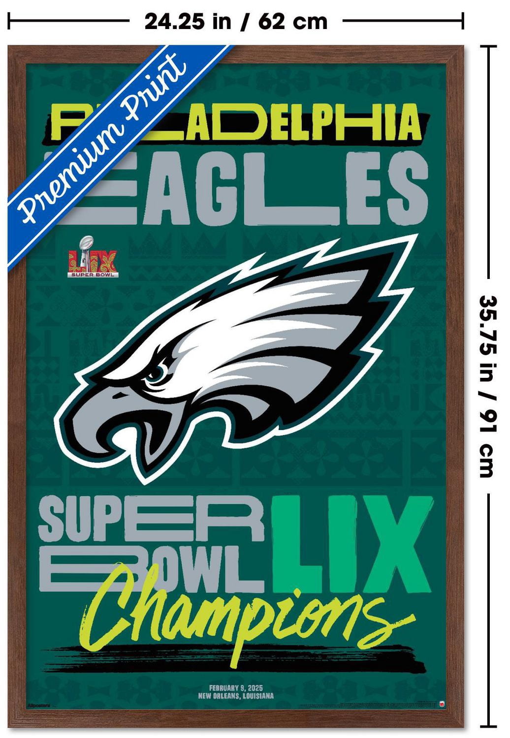 NFL Philadelphia Eagles - Super Bowl LIX Team Logo Wall Poster, 22.375" x 34" Framed