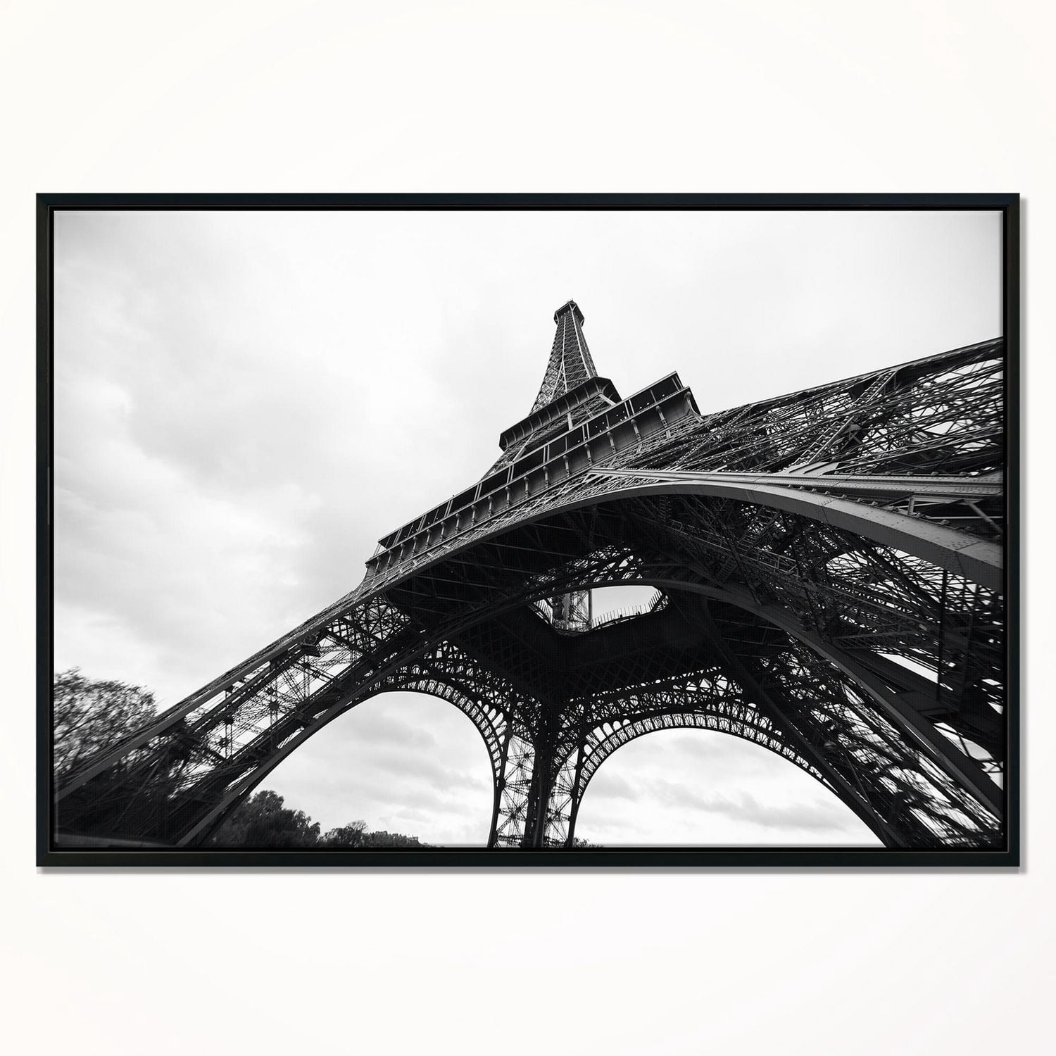 Design Art Paris Tour Eiffel En Noir Et Blanc Vue Latérale Sur Toile Encadrée