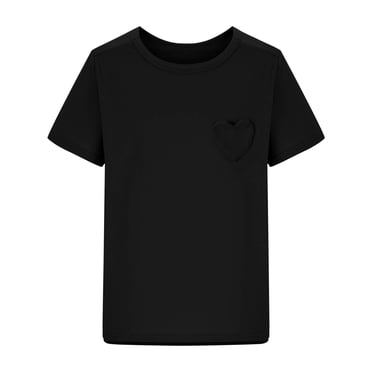 Lmnyox T-shirt Mignon pour Fille avec Poche à Cœurs, Couleur Unie, Décontracté, Basique, Manches Courtes, Col Ras du Cou, T-Shirt d'Été