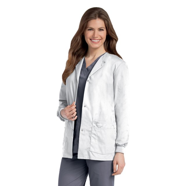 Landau Essentials Veste d'Uniforme à 4 Poches pour Femmes : Coupe Classique et Décontractée, Col Ras du Cou, devant à Boutons-Pression et Poignets en Tricot 7525