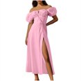 thumbnail image 2 of Ovzne Robes pour Femmes Robe de Plage Robe Décontractée de Printemps et d'Été pour Femmes à Manches Bouffantes, à Lacets, Fendue Robe Grande Taille Robe à Manches Courtes Liquidation, 2 of 7