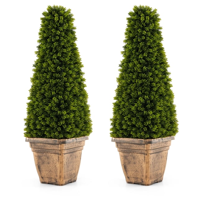 Costway 3 FT Artificial Boxwood Topiary Tree Potted Fake Tree Indoor & Outdoor Faux Tree
