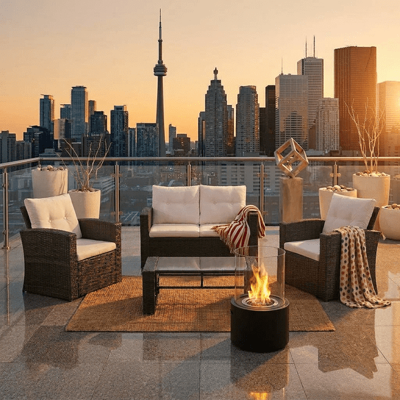 Velago LAMONE 4-Piece Wicker Outdoor Conversation Set, Dark Grey