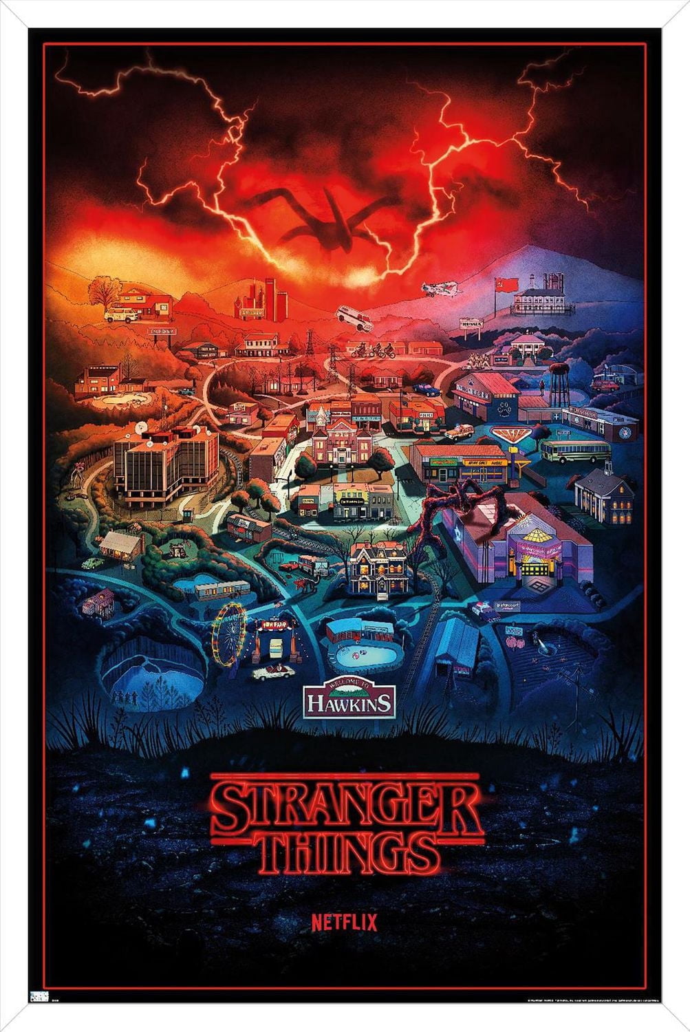 Netflix Stranger Things: Season 4 - Hawkins, Indiana Wall Poster, 22.375" x 34" Framed