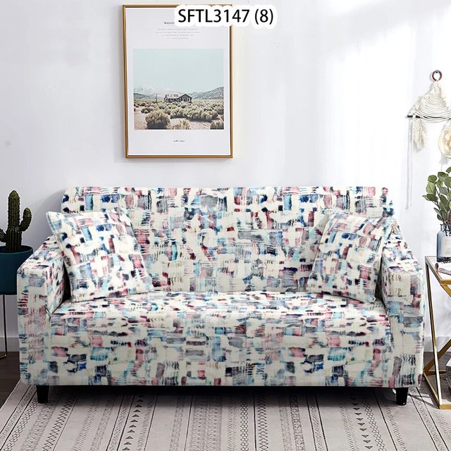 Housse de Sofa Réglable en Encre Abstraite Colorée 2024 Rayures Carreaux et Housses Housses de Sofa Rétro Ensemble Housse de Sofa Extensible