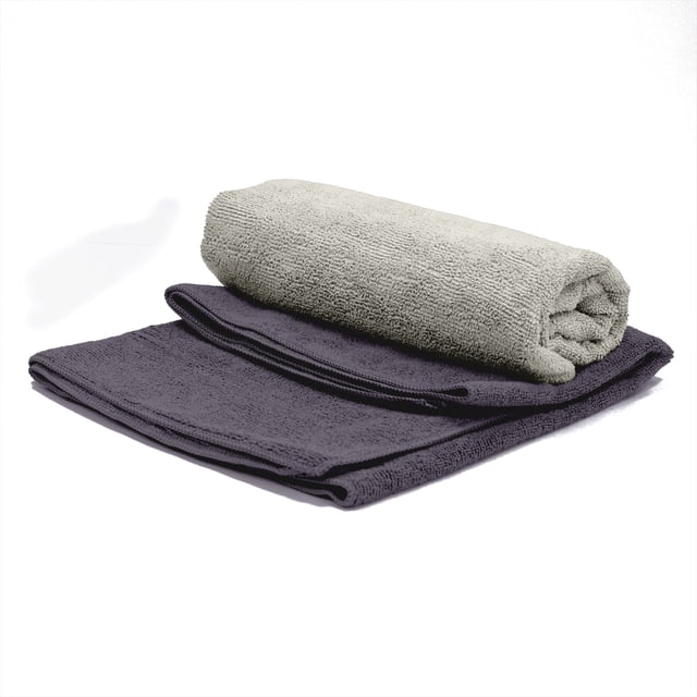 PurAthletics Lot de 2 Serviettes D\'entraînement Physique avec une Serviette Roulée Gris Pâle et une Serviette Pliée en Microfibre Gris Foncé, Antibactériennes, Ultra-Minces, à Séchage Rapide et Sans Charpie, Hautement Absorbantes et Durables pour le gym et les Voyages.