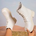 thumbnail image 4 of LOVZFMLL Bottes pour Femmes Mi-Mollet Bottes de Combat à Lacets Bout Rond Sangles Ajustables Talon Bas Épais Style Français Automne Hiver, 4 of 8