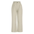 thumbnail image 4 of Timegard Womens Formal Pants Elastic High Waist Straight Leg Solid Color Office Work Lounge Pants Pockets, 4 of 7