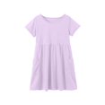 thumbnail image 3 of Robes pour Filles Mode Enfants Uni Col Rond Manches Courtes Décontracté Confortable Robe avec Poches Robes pour Tout-Petits Violet 9 Ans-10 Ans, 3 of 6